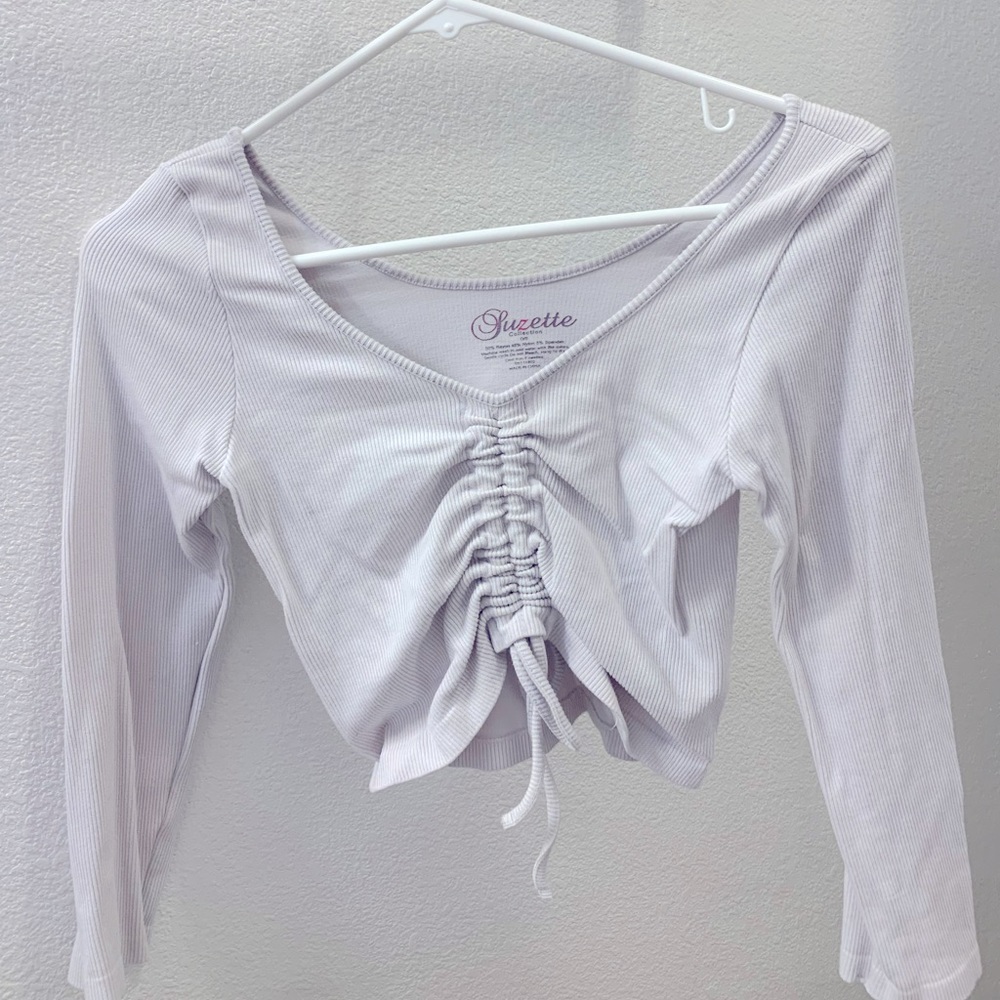 Suzette cinched white crop top. Size small